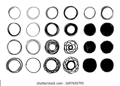 Vector circle round line. Doodle hand drawn sketch. Circular scribble pencil grunge logo. Pen art ring. Black bubble graffiti. Scratch frame. Draft write stroke ball abstract sphere design. Round icon