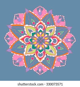 Vector circle round mandala on blue background