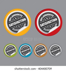 Vector : Circle Satisfaction 100% Guarantee Product Label, Campaign Promotion Infographics Flat Icon, Peeling Sticker, Sign 