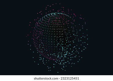 Vector Circle Science Space with Dots. 3D Abstract Network Chaos for Poster, Website, Placard, Cover, Advertising. Modern Futuristic style Vector illustration. Technology concept big data.