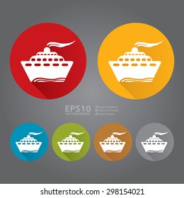 Vector : Circle Seaport, Harbour ,Boat, Ferry Boat Flat Long Shadow Style Icon, Label, Sticker, Sign or Banner