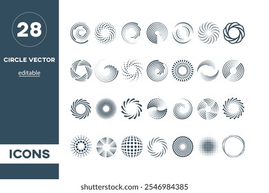 Vector Circle set Round swirl movement symbols. Halftone circular dotted frames. Vector design