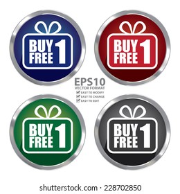 Vector : Circle Shape Metallic Style Buy 1 Free 1 Icon, Button or Label Isolated on White Background 
