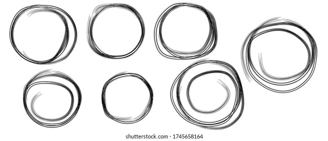 vector circle shape set, hand draw round collection, isolated on white, doodle design element