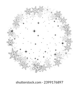 Vector a circle of snowflakes and snowstormson a dark gray background. winter vector illustration. merry christmas