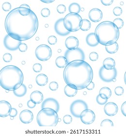 Vector Circle Soap Bubbles Pattern on White Background. Seamless Texture.