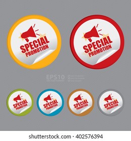 Vector : Circle Special Promotion Product Label, Campaign Promotion Infographics Flat Icon, Peeling Sticker, Sign 