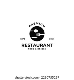 Vector circle spoon fork knife logo design illustration