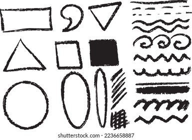 Vector circle, square, sign. A black line on a white background. Paint brush strokes.