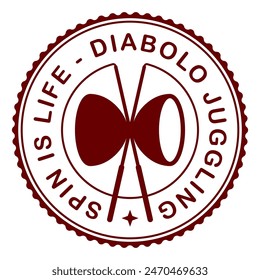 Vector circle stamp with symbol diabolo and text Spin is life - Diabolo Juggling. Isolated on white background