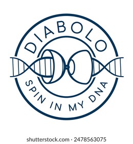 Vector circle stamp with symbol Diabolo and DNA. juggling diabolo. Text: Diabolo spin in my DNA. Isolated on white background