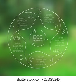 Vector circle star eco infographic. Ecology template for diagram, graph, presentation and chart. Environmental care concept with 5 options, parts, steps or processes. Nature vector blur background.