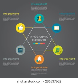 Vector circle star infographic. Business concept with five options, parts, steps or processes on grey 