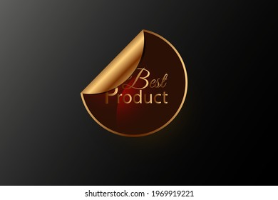 Vector circle stickers with bent corners red-gold and best product message inside black-gray background