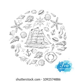 Vector circle from summer marine elements. Vector illustration for your design