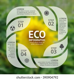 Vector circle sunflower eco infographic. Ecology diagram, graph, presentation, chart. Organic nature concept with 4, 8 options, parts, steps. Blurred background for business infographics.