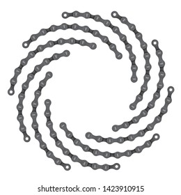 Vector circle swirl created from realistic bike chain. Isolated on white background.