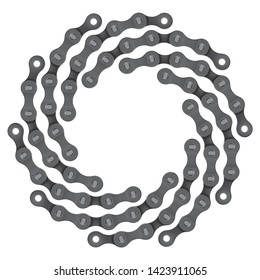 Vector circle swirl created from realistic bike chain. Isolated on white background.