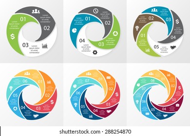 Vector Circle Swirl Infographic. Template For Cycle Diagram, Graph, Presentation And Round Chart. Business Concept With 3, 4, 5, 6, 7, 8 Options, Parts, Steps Or Processes. Digital Info Graphic.