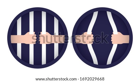 Vector circle symbol jail. Hands holding bars. Jailbreak. Isolated on white background.