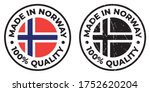 Vector circle symbol. Text Made in Norway with flag. Stamp. Isolated on white background.