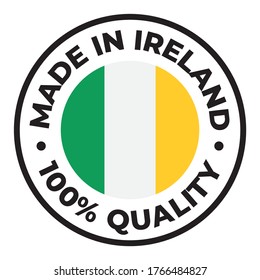 Vector circle symbol. Text Made in Ireland with flag. Isolated on white background.