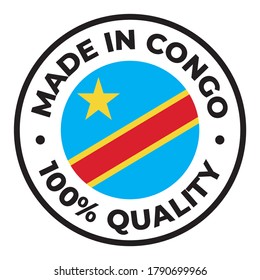 Vector circle symbol. Text Made in Congo with flag. Stamp. Isolated on white background.