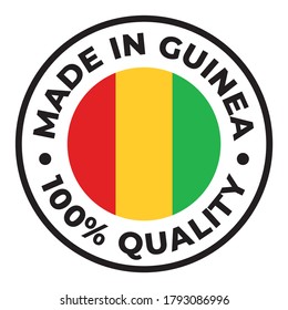 Vector circle symbol. Text Made in Guinea with flag. Isolated on white background.
