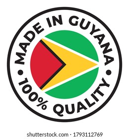 Símbolo de círculo vectorial. Texto hecho en Guyana con bandera. Aislado sobre fondo blanco.