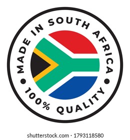 Vektorkreiszeichen. Text Made in Südafrika mit Fahne. Einzeln auf weißem Hintergrund.