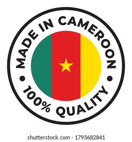 Vector circle symbol. Text Made in Cameroon with flag. Isolated on white background.
