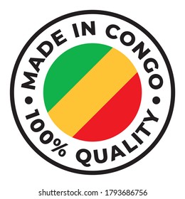 Vector circle symbol. Text Made in Congo with flag. Isolated on white background.