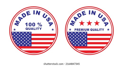 Vector circle symbol. Text Made in USA with flag. Stamp. Isolated on white background.