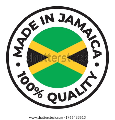 Vector circle symbol. Text Made in Jamaica with flag. Isolated on white background.