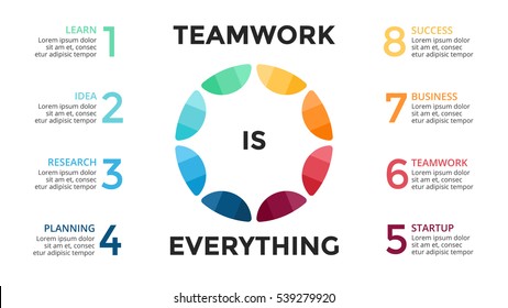 Vector circle teamwork infographic, cycle diagram, graph, chart. Business concept 8 options, parts, steps, processes. People together collective. Corporate values. 16:9. Ready for presentation slide.