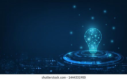 Vector Circle Tech With Light Blue And Lamp Bulb On Technology Background.