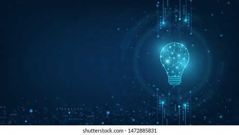 Vector Circle Tech With Light Blue And Lamp Bulb On Technology Background.