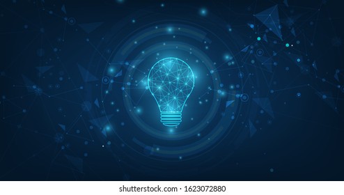 Vector Circle Tech With Light Blue And Lamp Bulb On Technology Background.