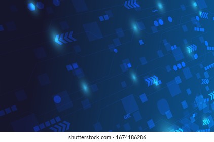 Vector circle tech with light blue and lamp bulb on technology background.
