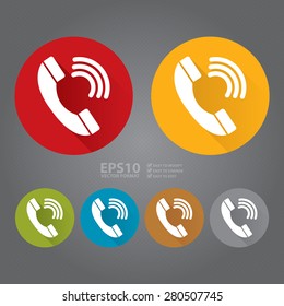 Vector : Circle Telephone, Customer Care or Call Center Service Long Shadow Style Icon, Label, Sticker, Sign or Banner