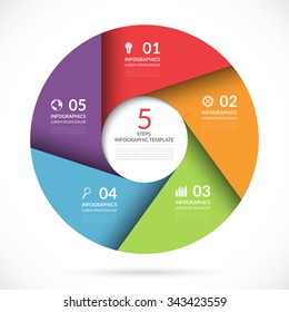 Vector circle template for business infographics. Colorful banner for web, graph, cycling diagram, round chart, workflow layout, number options. 5 steps, parts, options abstract background