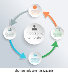 Vector circle template for infographic. Template for cycle diagram, graph, presentation and round chart. Business concept with arrows and 4 options, parts, steps or processes. Abstract background.