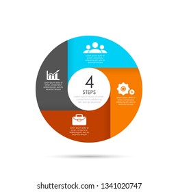 Vector circle template for infographics. Business concept with 4 elements, steps or options.	
