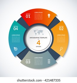 Vector circle template for infographics. Business concept with 4 options, steps, parts, segments. Banner for cycling diagram, round chart, pie chart, business presentation, annual report, web design