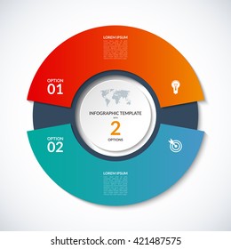 Vector circle template for infographics. Business concept with 2 options, steps, parts, segments. Banner for cycling diagram, round chart, pie chart, business presentation, annual report, web design