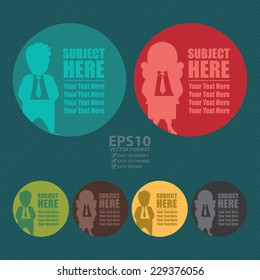 Vector : Circle Template For Presentation With Businessman, Businesswoman and Some Area For Your Own Text Icon or Label in Blue Background