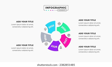 Plantilla de presentación de la infografía de la línea de tiempo del círculo del vector con 5 pasos o opciones