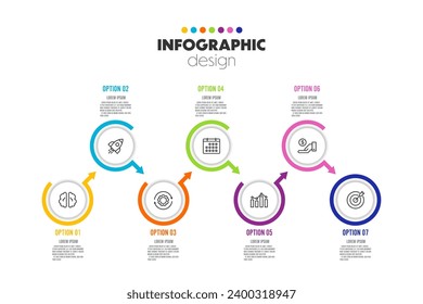 Vektor Circle Timeline für Infografiken, Vorlage für Diagramme, Grafiken, Präsentationen und Business Concept Charts mit 7 Optionen.