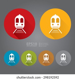 Vector : Circle Train, Subway Station or Railway Station Flat Long Shadow Style Icon, Label, Sticker, Sign or Banner 