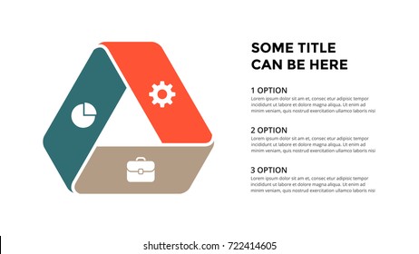 Vector circle triangle arrows infographic, cycle diagram, geometric graph, presentation chart. Business infographics concept with 3 options, parts, steps, processes. 16x9 slide template.